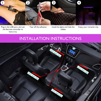 Car Led Strip Lights Christmas 4Pcs 48 Led Interior Lights Multicolor Music Car Strip Light Under Dash Lighting Kit With Sound