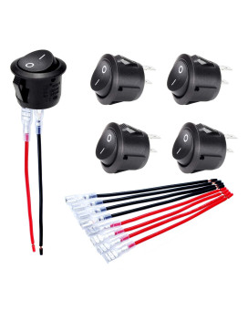 DaierTek ON Off Round Rocker Switches SPST 20mm Mini 12 Volt DC Mini Circle Toggle Switch 12V for Car Automotive RV 2 Pin Switch 120V Wired KCD1-5Pack