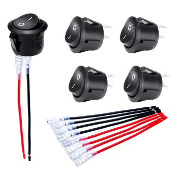 DaierTek ON Off Round Rocker Switches SPST 20mm Mini 12 Volt DC Mini Circle Toggle Switch 12V for Car Automotive RV 2 Pin Switch 120V Wired KCD1-5Pack