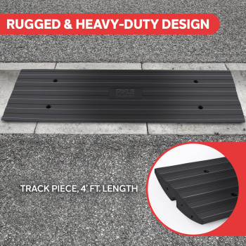 Pyle Car Vehicle Curbside Driveway Ramp 4Ft Heavy Duty Rubber Threshold Bridge Tracks Curb Ramps 2 Pieces Set For Car Truck