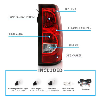 Amerilite For 20032006 Chevy Silverado Oe Style Ruby Red Replacement Taillights Rear Brake Lamp Set With Incandescent Bulbs And