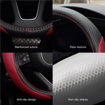 Labbyway Microfiber Leather Auto Car Steering Wheel Cover Universal 15 Inch Antislip Wheel Protector Claret