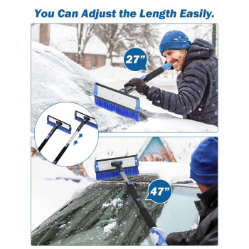 Joytutus 47 Car Snow Brush 4 In 1 Extendable Auto Car Snow Removal Broom Brush With Squeegee 270 Foam Grip Car Retractable