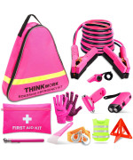 Thinkwork Car Emergency Kit For Teen Girl And Ladys Gifts Pink Emergency Roadside Assistance Kit With 10Ft Jumper First Aid K