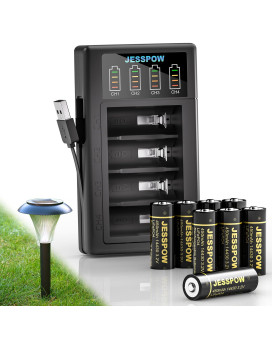 Jesspow 14430 32 Volt Rechargeable Solar Battery With Charger Rechargeable Lifepo4 Batteries 450Mah 32V 8Pack For Outdoor