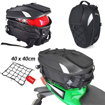 MIHUNTER Motorcycle Tail Bag, Seat Bag, Dual Use Motorcycle Waterproof Helmet Bag for Motorbike - with One Extra Motorcycle Cargo Net