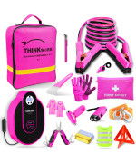 Thinkwork Car Emergency Kit For Teen Girl And Ladys Gifts Pink Emergency Roadside Assistance Kit With Digital Air Compressor