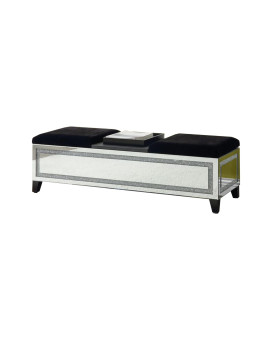 Mirrored Bench with Cushioned Seat and Center Console, Silver