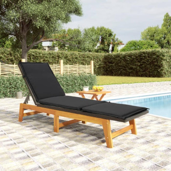 vidaXL Sun Lounger with Table Poly Rattan and Solid Wood Acacia