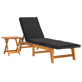 vidaXL Sun Lounger with Table Poly Rattan and Solid Wood Acacia