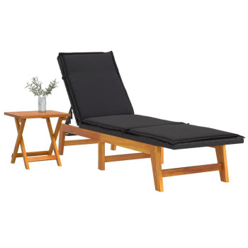 vidaXL Sun Lounger with Table Poly Rattan and Solid Wood Acacia