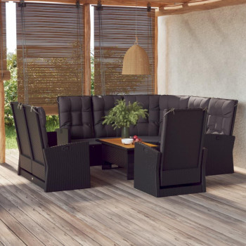 vidaXL 4 Piece Garden Lounge Set with Cushions Black Poly Rattan