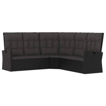 vidaXL 4 Piece Garden Lounge Set with Cushions Black Poly Rattan