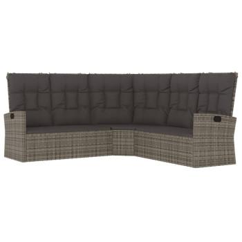 vidaXL Reclining Corner Sofa with Cushions Gray Poly Rattan