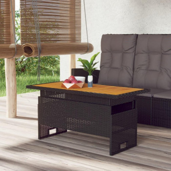 vidaXL Garden Table Black 100x50x43/63 cm Solid Wood Acacia&Poly Rattan