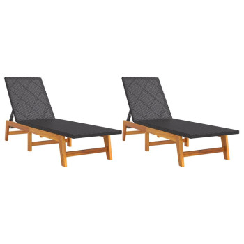 vidaXL Sun Loungers 2 pcs Black and Brown Poly Rattan and Solid Wood Acacia