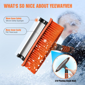 Yeewayveh 42 Snow Brush And Ice Scraper For Car Windshield 270 Pivoting Brush Head With Squeegee Comfort Foam Grip 3 In 1 E