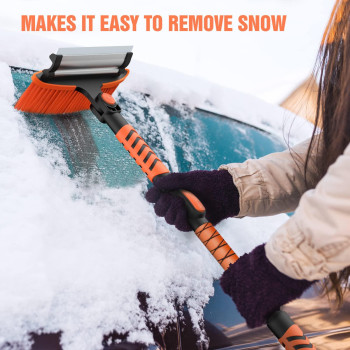 Yeewayveh 42 Snow Brush And Ice Scraper For Car Windshield 270 Pivoting Brush Head With Squeegee Comfort Foam Grip 3 In 1 E