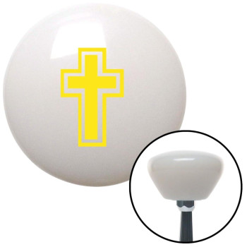 Yellow Christian Cross White Retro Shift Knob with M16 x 1.5 Insert Shifter Auto