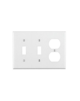 Leviton 88021 3Gang 2Toggle 1Duplex Device Combination Wallplate Standard Size Thermoset Device Mount White