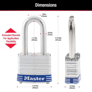 Master Lock 3Dlf Long Shackle Padlock W 112 Inch Shackle Steel