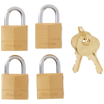 Master Lock Padlock Solid Brass Lock 34 In Wide 120Q Pack Of 4Keyed Alike