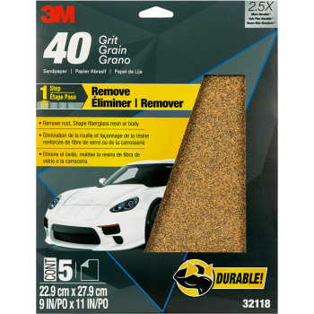 3M Sandpaper 32118 40 Grit 9 In X 11 In 5 Sheets Per Pack