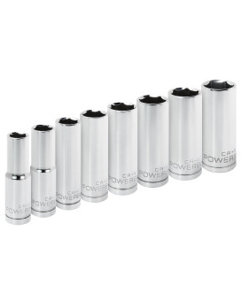 Powerbuilt 640056 12 Sae 6Pt Deep Socket Set 8 Piece Silver