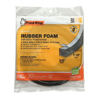 Frost King R738H Selfstick Foam Rubber Foal Weatherseal 38 W 716 T 10 Ft L Black