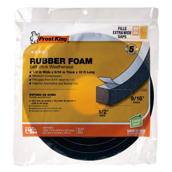 Frost King Available R930H Sponge Rubber Foam Tape 916Inch Black 12 W 916 T