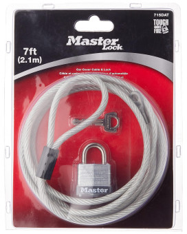 Master Lock 715Dat Braided Steel Car Cover Cable With Laminated Steel Padlock 7 Ft Cable And 118 In Wide Lock