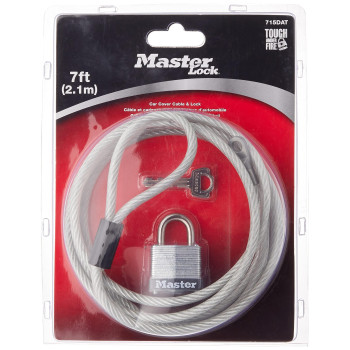 Master Lock 715Dat Braided Steel Car Cover Cable With Laminated Steel Padlock 7 Ft Cable And 118 In Wide Lock