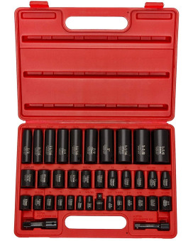 Neiko 02443A 38 And 12 Drive Master Impact Socket Set 38 Piece Standard Sae Inch And Metric Mm Sizes Below Deep