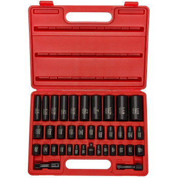 Neiko 02443A 38 And 12 Drive Master Impact Socket Set 38 Piece Standard Sae Inch And Metric Mm Sizes Below Deep