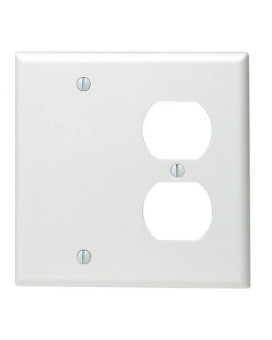 Leviton 88008 2Gang 1Duplex 1Blank Device Combination Wallplate Standard Size Thermoset Box Mount White