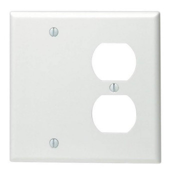 Leviton 88008 2Gang 1Duplex 1Blank Device Combination Wallplate Standard Size Thermoset Box Mount White