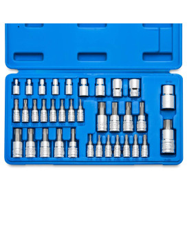 Neiko 10070A Torx Bit Socket And Etorx Star Socket Set 35Piece Set S2 And Crv Steel 14 38 And 12Inch Drive