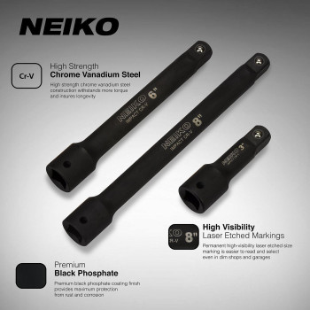 Neiko 00237A 12Inchdrive Impact Extensionbar Set Made With Crv Steel 3Inch 6Inch And 8Inch Sizes 3Piece Set