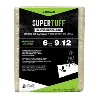 Trimaco Supertuff 6 Oz Thick Utility Weight Canvas Drop Cloth 9Feet X 12Feet