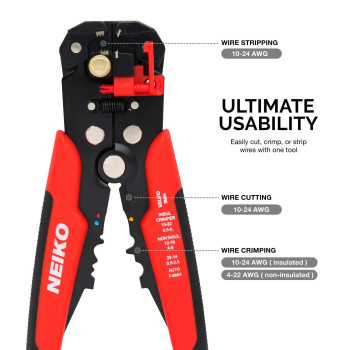 Neiko 01924A 3In1 Automatic Wire Stripper Cutter And Crimping Tool Auto Selfadjusting Pliers That Cut Up To 10 Awg