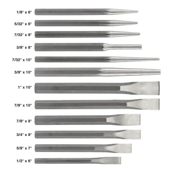 Neiko 02623A Cold Chisel And Punch Set 12 Piece Crv Steel Remove Pins And Bushings Cut Or Split Steel Objects