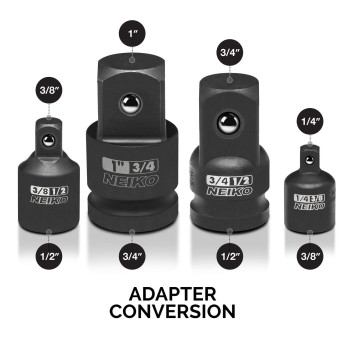 Neiko 30223A 8 Pc Impact Socket Adapter Set Standard Sae Size Crv Steel Impact Driver Wrench Conversion Kit Locking Impac