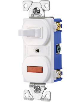 Eaton Wiring 277W 15Amp 120Volt Combination Single Pole Toggle Switch And Pilot Light With Back And Side Wiring White