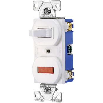 Eaton Wiring 277W 15Amp 120Volt Combination Single Pole Toggle Switch And Pilot Light With Back And Side Wiring White