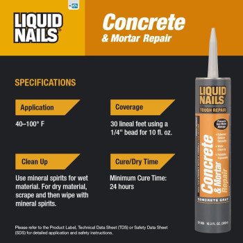 Liquid Nails Tough Repair 103 Oz Gray Interior And Exterior Concrete And Mortar Repair Adhesive