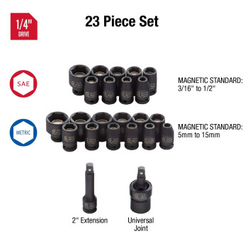 Sunex Tools 1818 14Inch Drive Magnetic Fractional And Metric Impact Socket Set Inchmetric Standard 6Point Crmo 316In