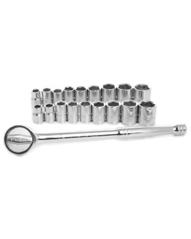 Performance Tool W38302 17 Piece 12Inch Drive Sae And Metric 6 Point Socket Set With Ratchet