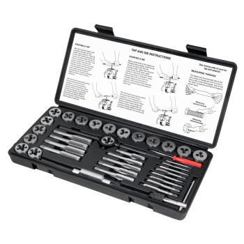 Performance Tool W4001Db 40Piece Sae Tap And Die Set Coarse And Fine Threads Essential Threading Rethreading Tool Kit With