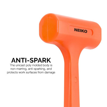 Neiko 02848A 3 Lb Dead Blow Hammer Neon Orange Unibody Molded Checkered Grip Spark And Rebound Resistant