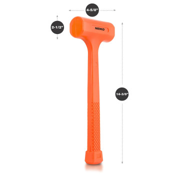 Neiko 02848A 3 Lb Dead Blow Hammer Neon Orange Unibody Molded Checkered Grip Spark And Rebound Resistant